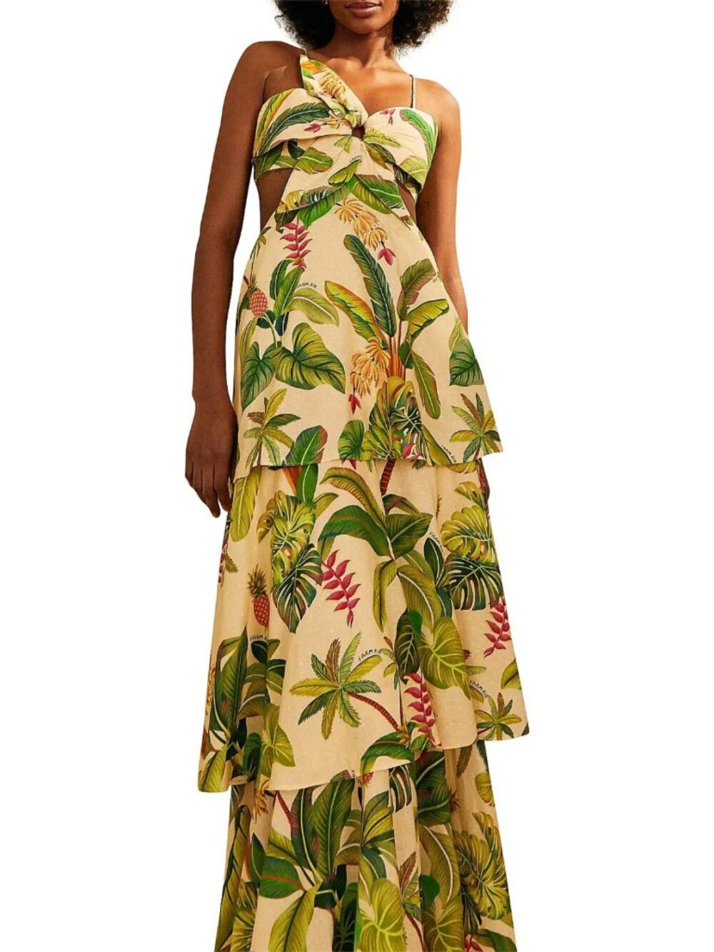 FARM RIO Fruit Forest Open-Back Floral Print Linen Blend Maxi Dress, SIZE MED - Picture 2 of 4